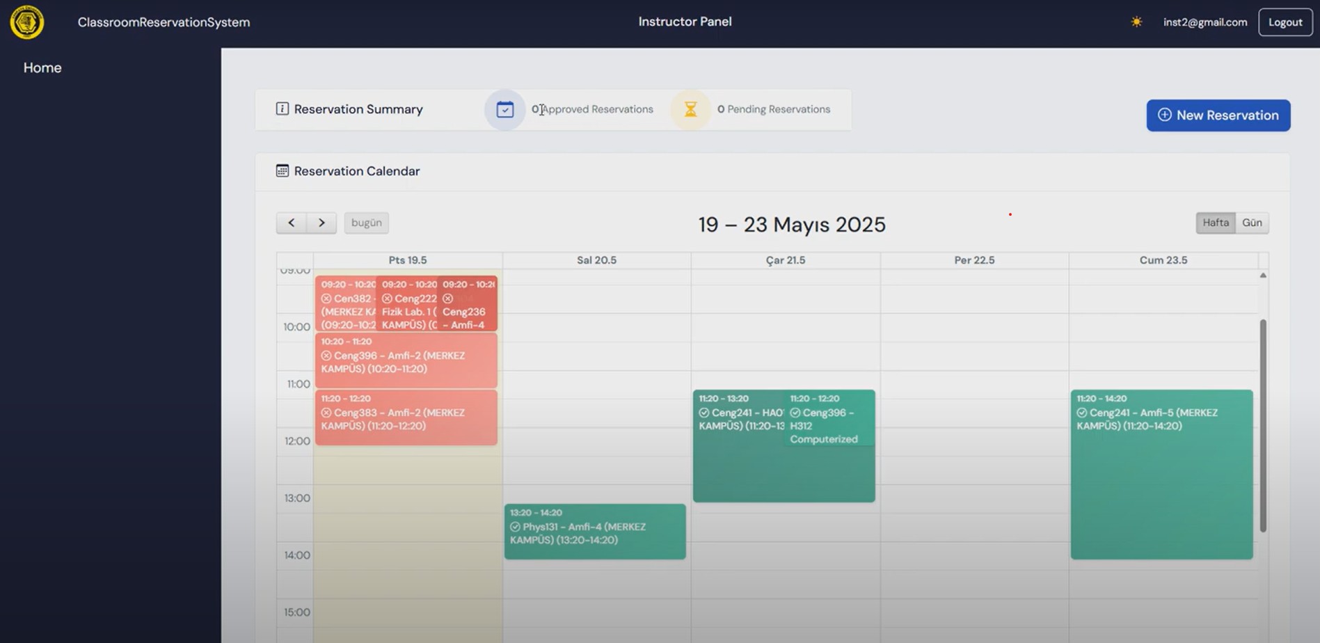 Classroom Reservation System - web application dashboard screenshot